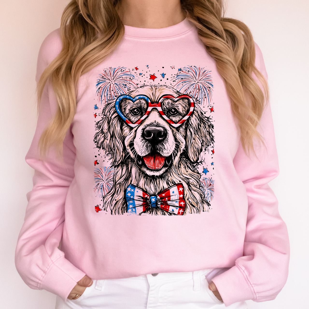 Golden Retriever Patriotic Dog With American Flag Silhouette And Stars Sweatshirt