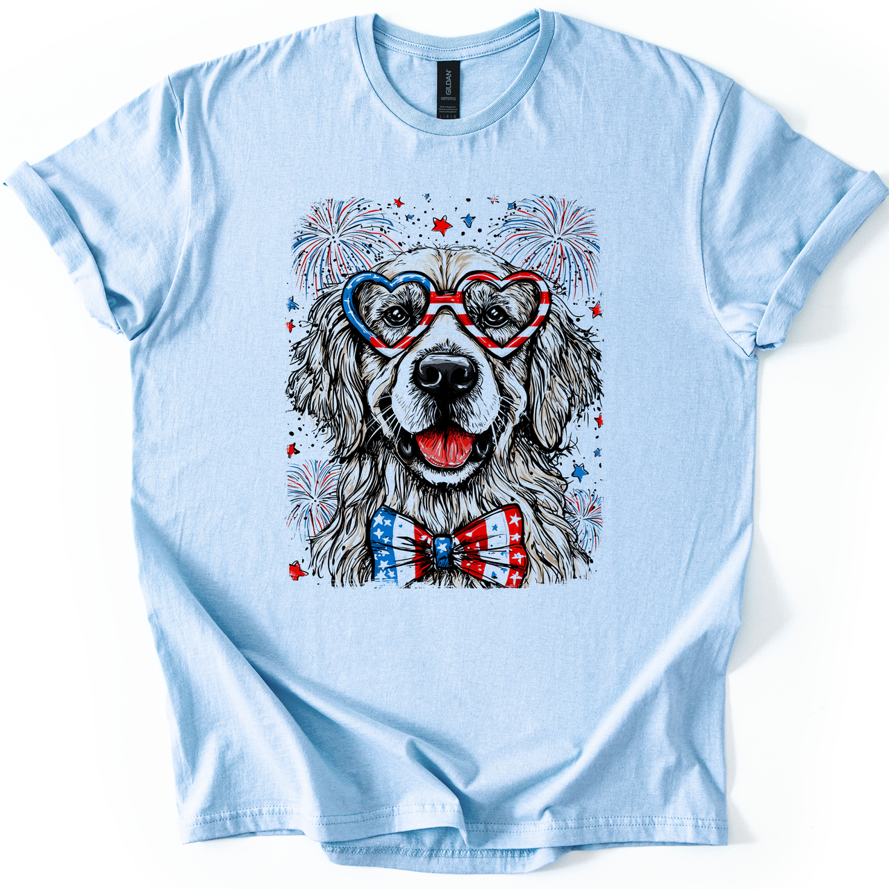 Golden Retriever Patriotic Dog USA Fourth Of July American Flag Paw Print Graphic Tee
