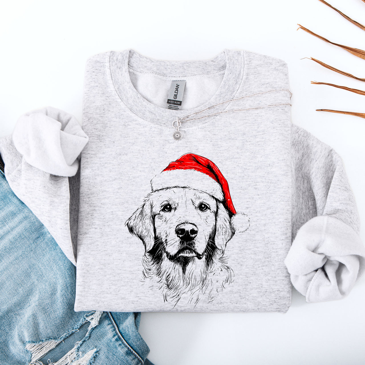 Golden Retriever Dog Lover Portrait Logo With Paw Prints And Heart Design Sweatshirt