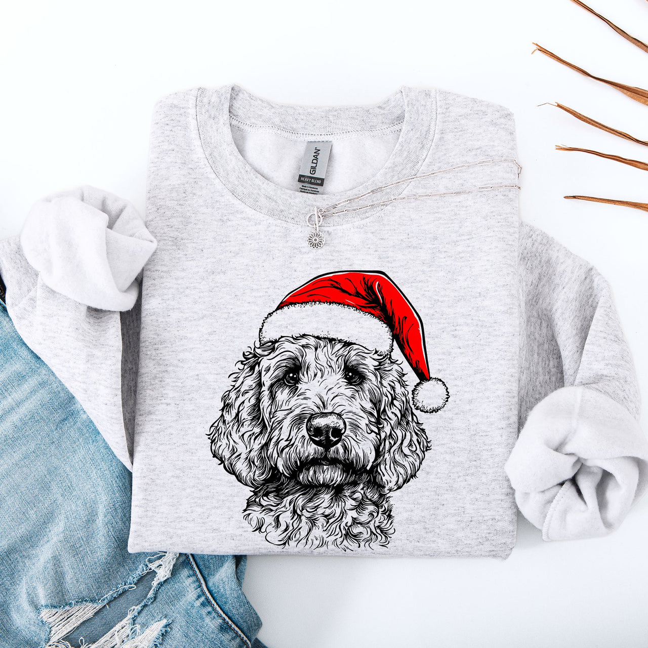 Goldendoodle Santa Christmas Dog Lover Festive Holiday Pet Portrait Collection Sweatshirt