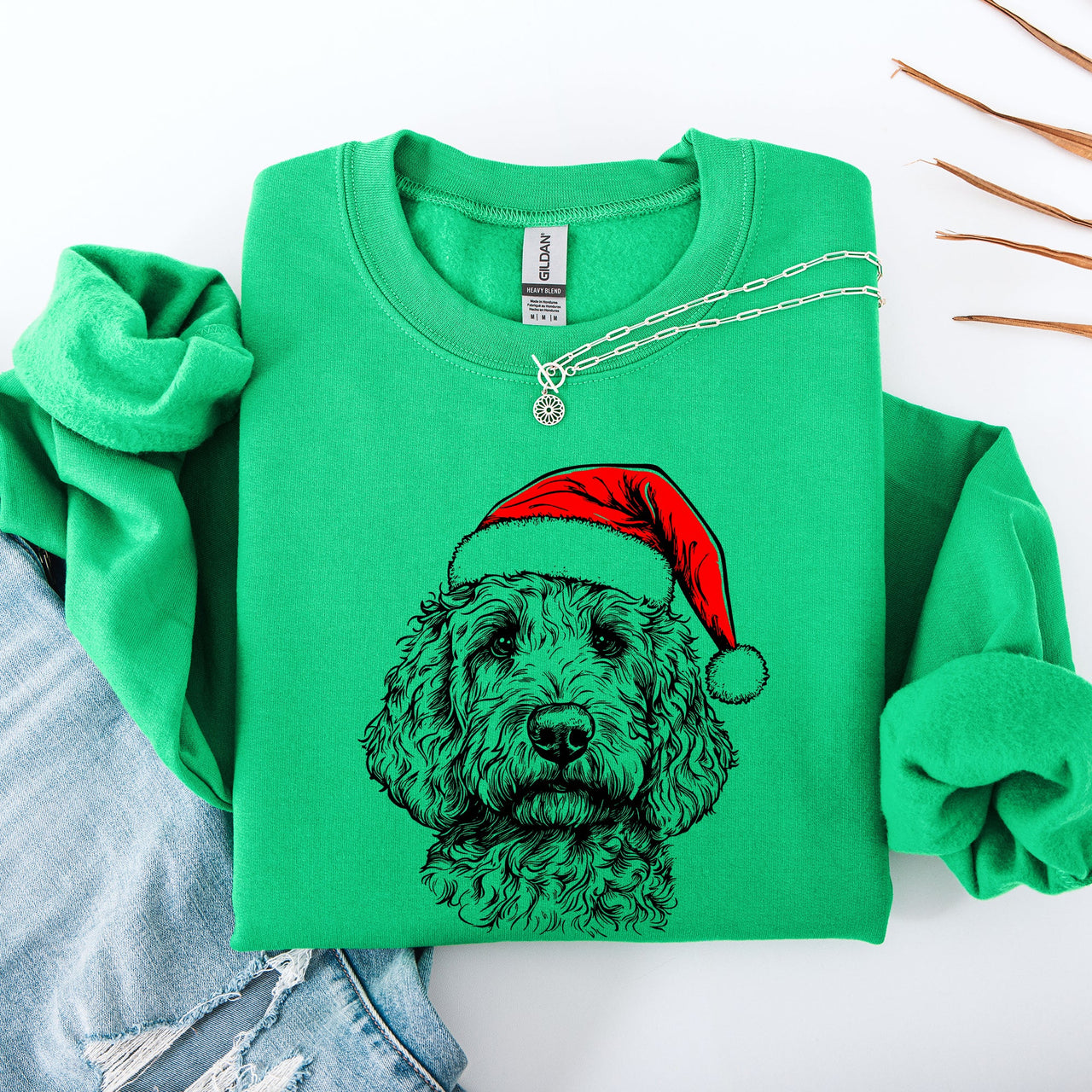 Goldendoodle Santa Christmas Dog Lover Festive Holiday Pet Portrait Collection Sweatshirt