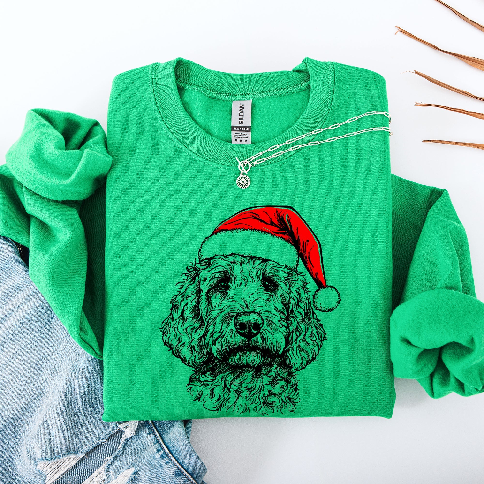 Goldendoodle Santa Christmas Dog Lover Festive Holiday Pet Portrait Collection Sweatshirt