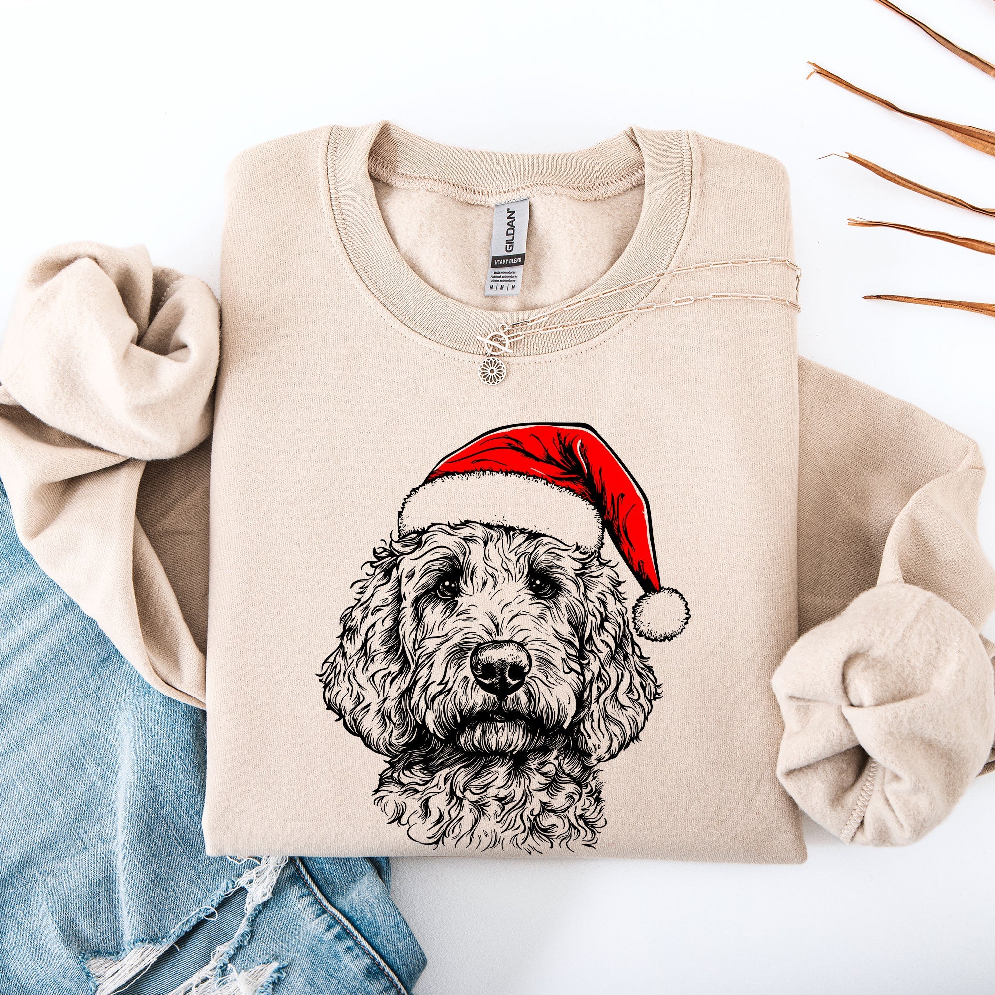 Goldendoodle Santa Christmas Dog Lover Festive Holiday Pet Portrait Collection Sweatshirt