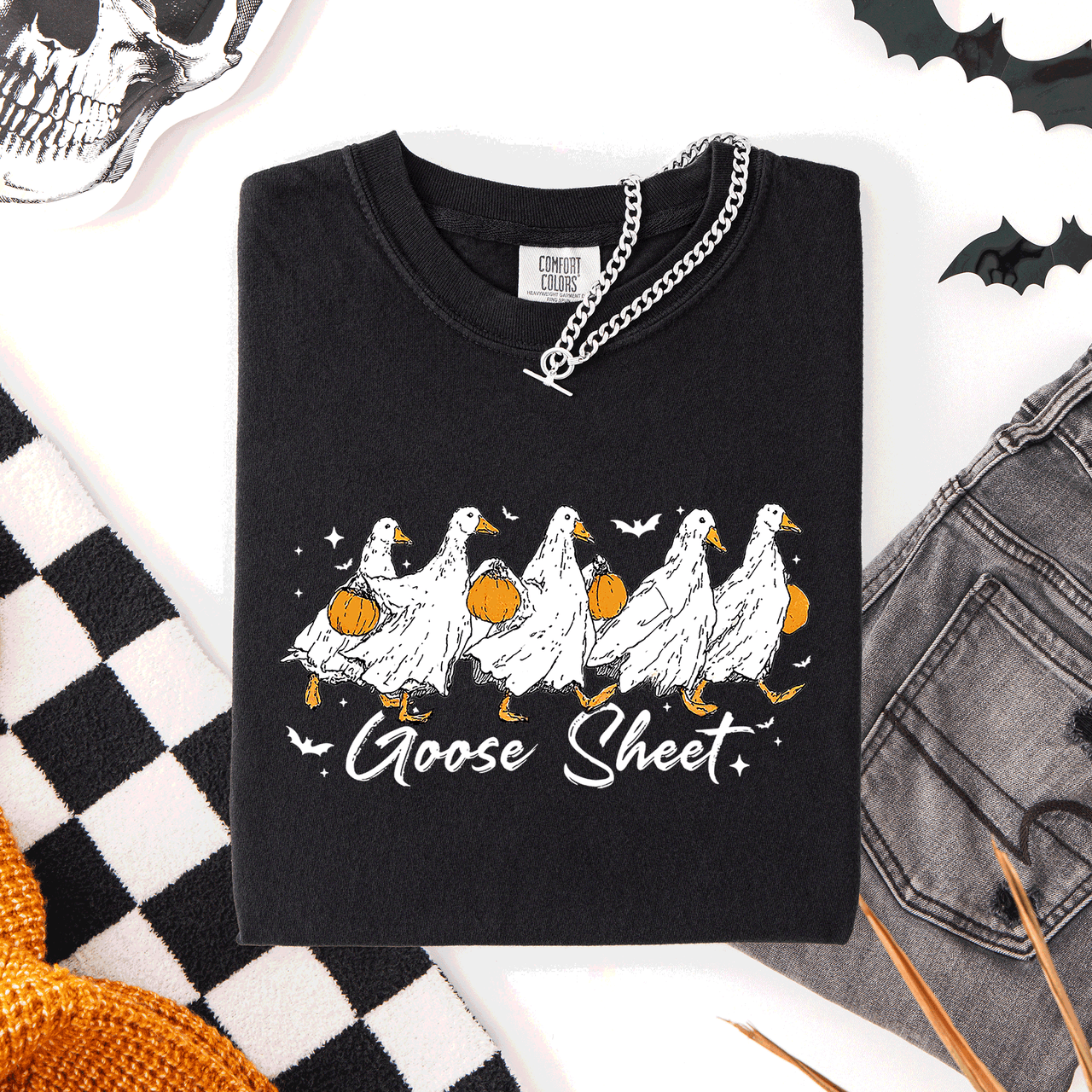 Goose Sheet Halloween Trick Or Treat Ghosts And Goblins Design Comfort Colors Tee