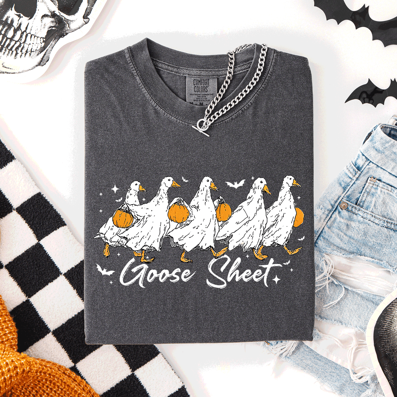 Goose Sheet Halloween Trick Or Treat Ghosts And Goblins Design Comfort Colors Tee