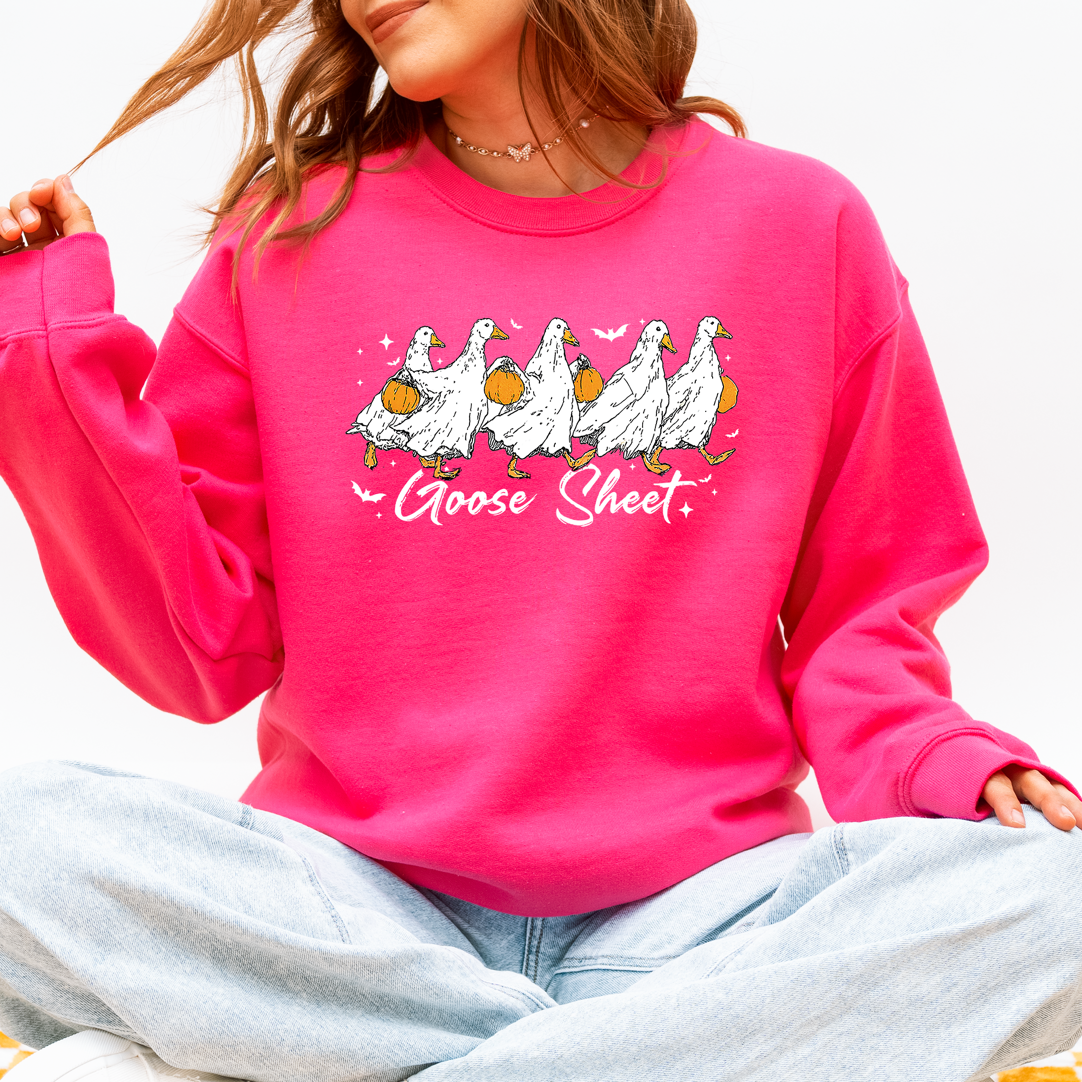 Goose Sheet Halloween Trick Or Treat Graphic Design For Cozy Seasonal Nights Sweatshirt