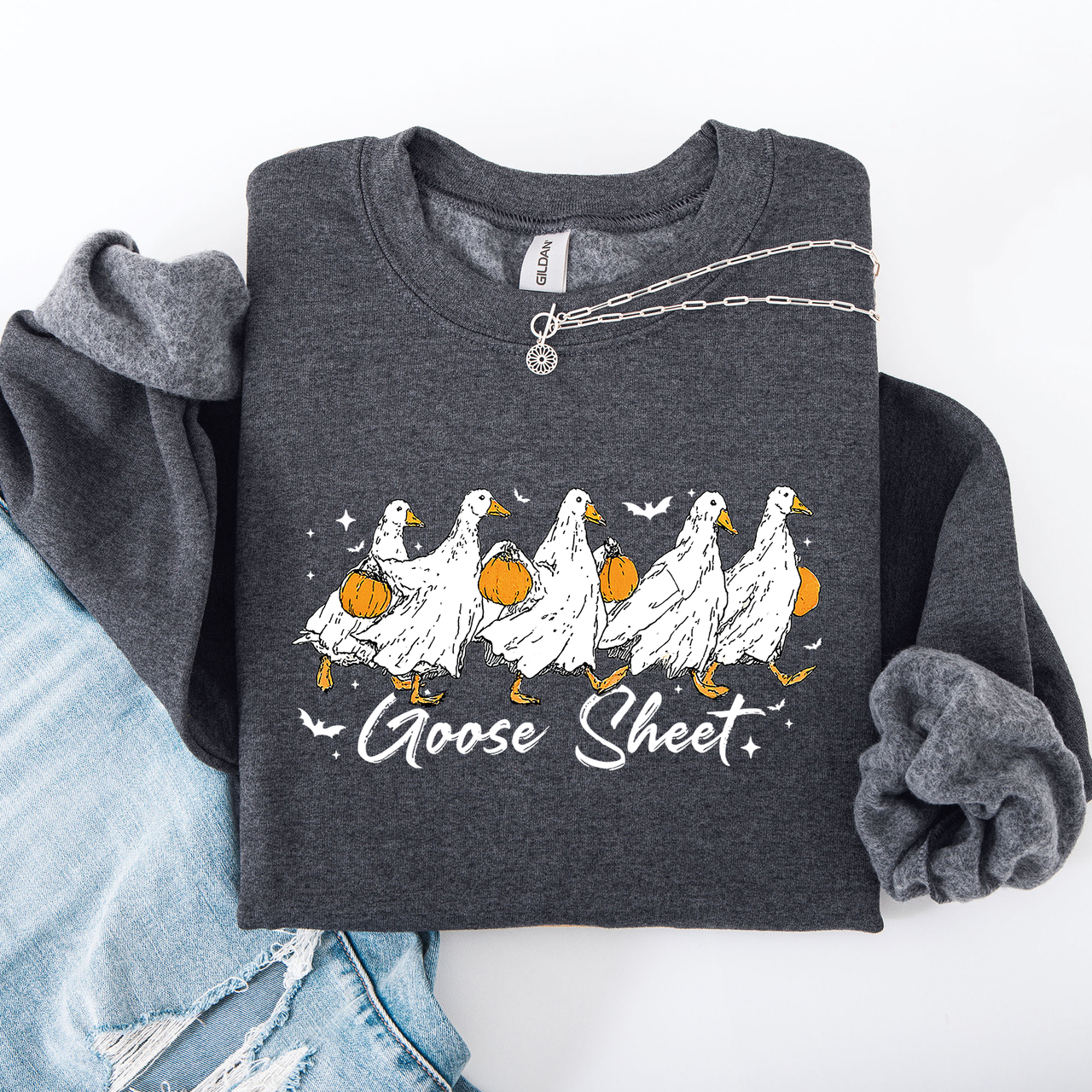 Goose Sheet Halloween Trick Or Treat Graphic Design For Cozy Seasonal Nights Sweatshirt