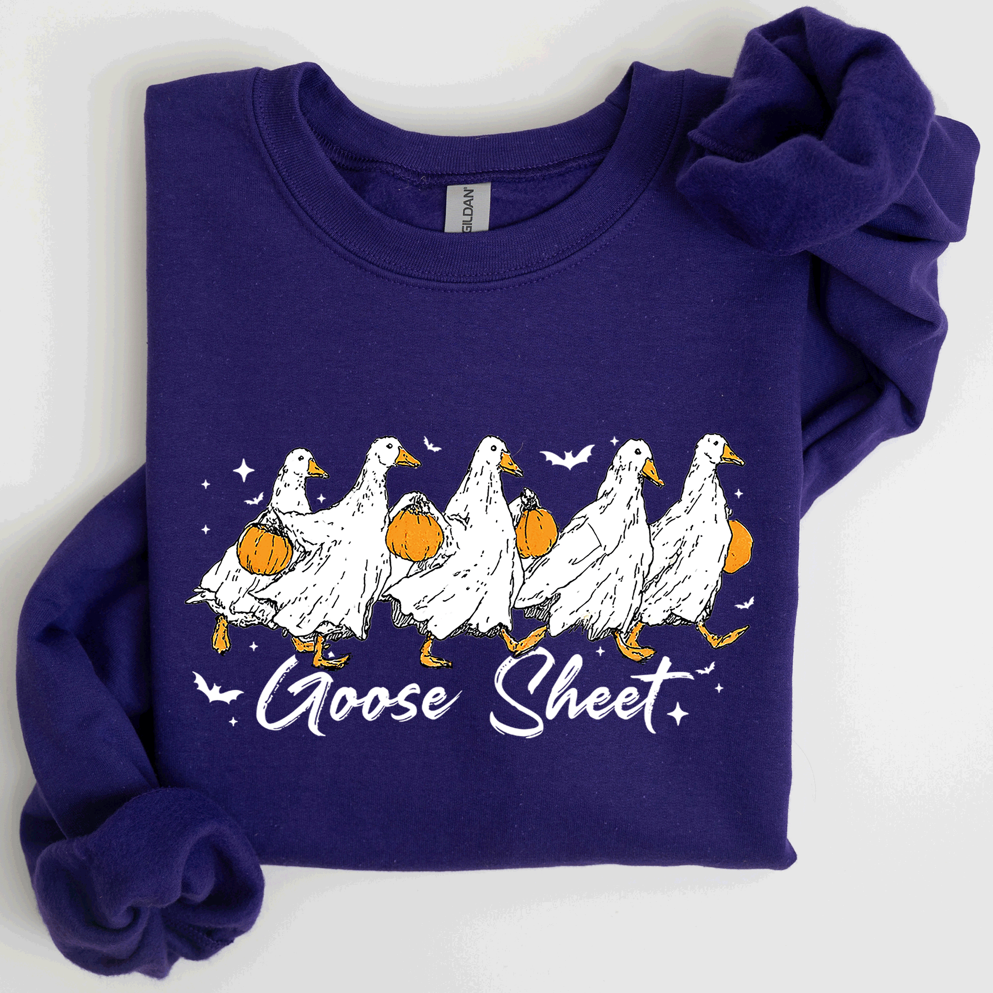 Goose Sheet Halloween Trick Or Treat Graphic Design For Cozy Seasonal Nights Sweatshirt