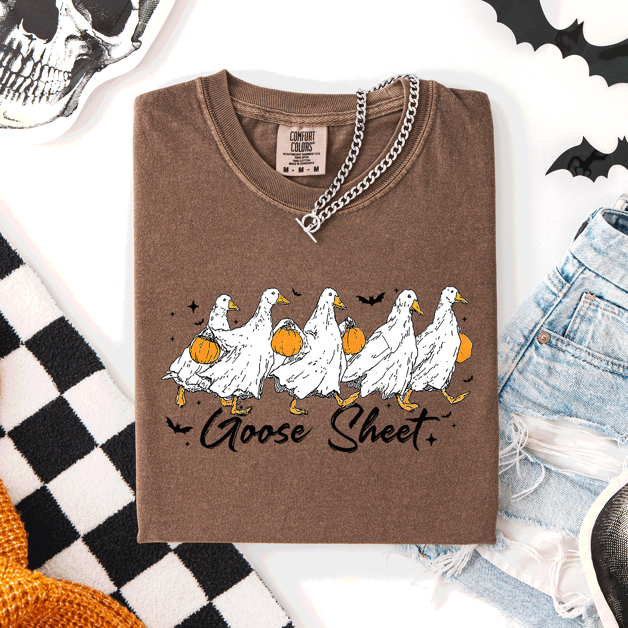 Goose Sheet Halloween Trick Or Treat Ghosts And Goblins Design Comfort Colors Tee