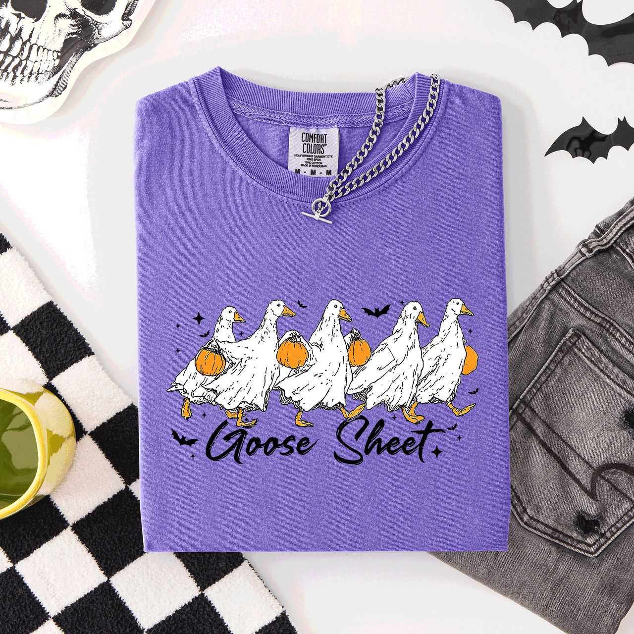 Goose Sheet Halloween Trick Or Treat Ghosts And Goblins Design Comfort Colors Tee