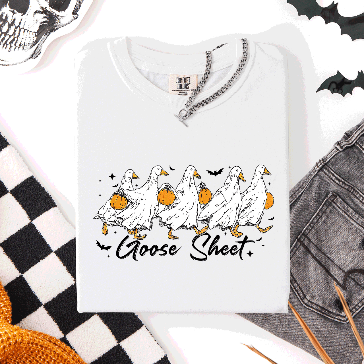 Goose Sheet Halloween Trick Or Treat Ghosts And Goblins Design Comfort Colors Tee