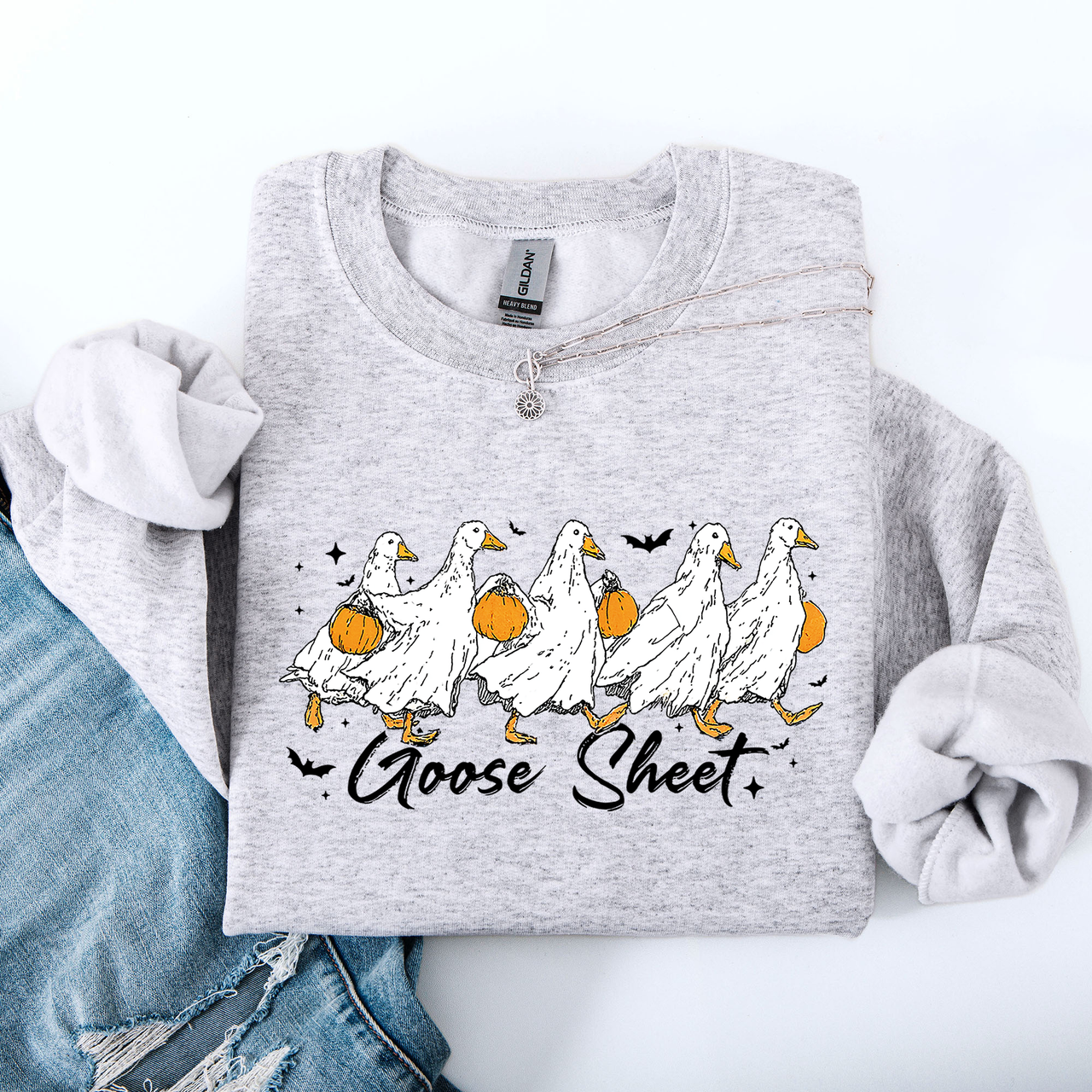 Goose Sheet Halloween Trick Or Treat Graphic Design For Cozy Seasonal Nights Sweatshirt