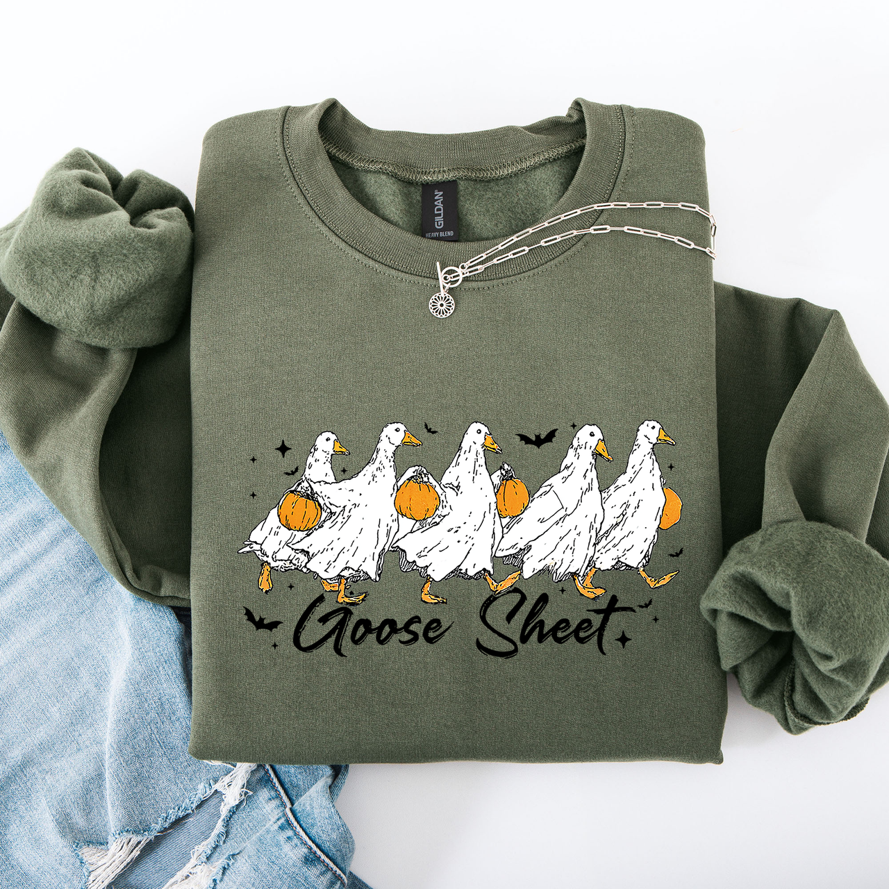 Goose Sheet Halloween Trick Or Treat Graphic Design For Cozy Seasonal Nights Sweatshirt