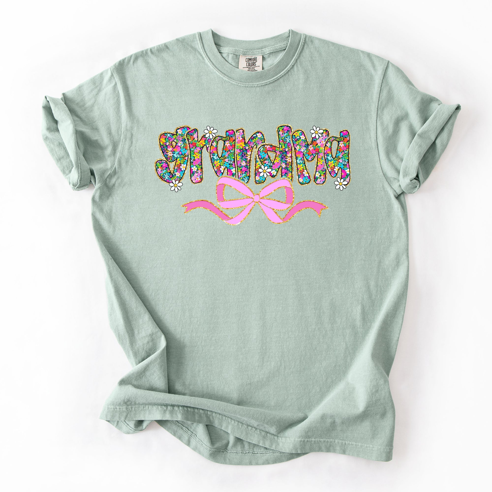 Grandma Mother's Day Ribbon Bow Floral Pastel Colorful Blossom Celebration Comfort Colors Tee