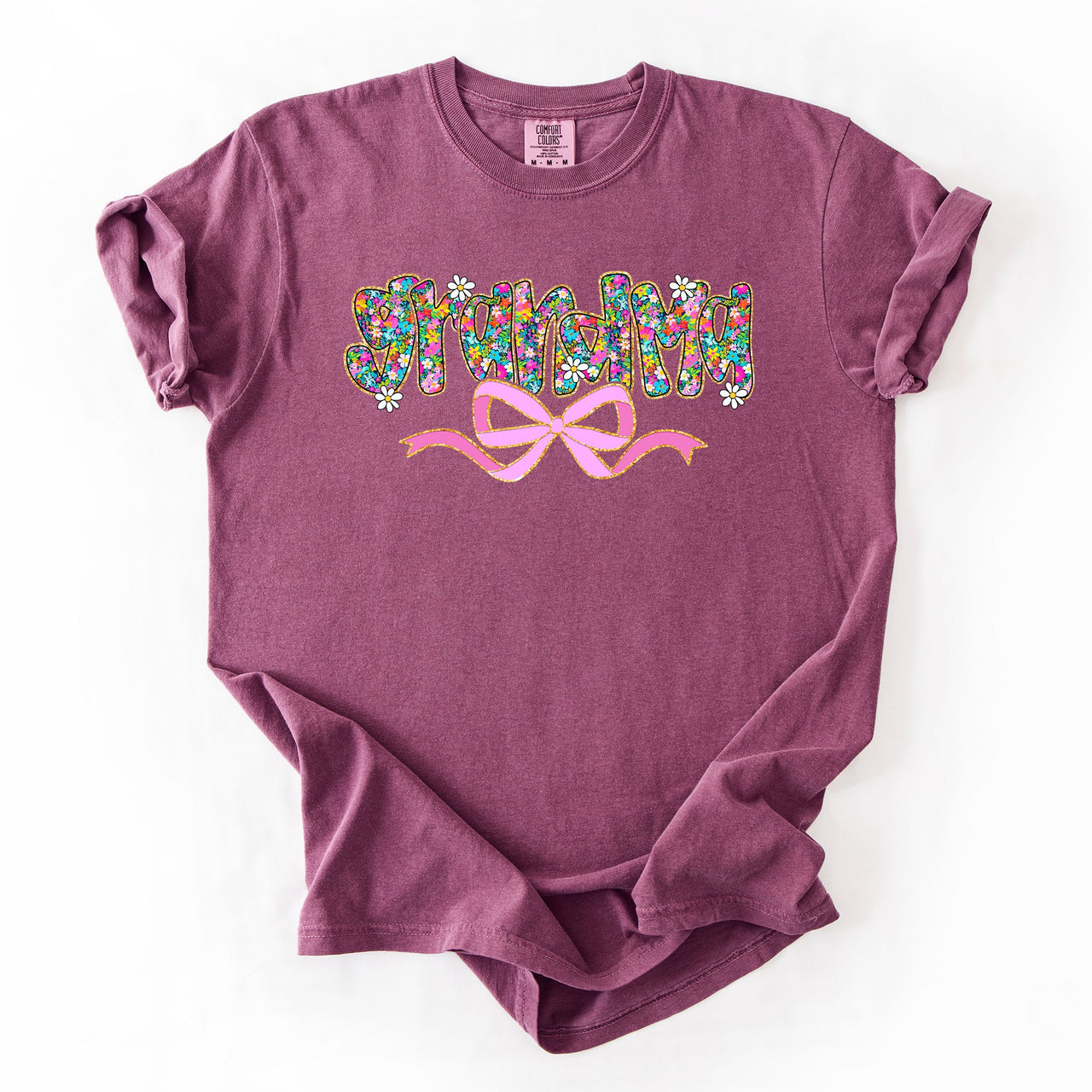 Grandma Mother's Day Ribbon Bow Floral Pastel Colorful Blossom Celebration Comfort Colors Tee