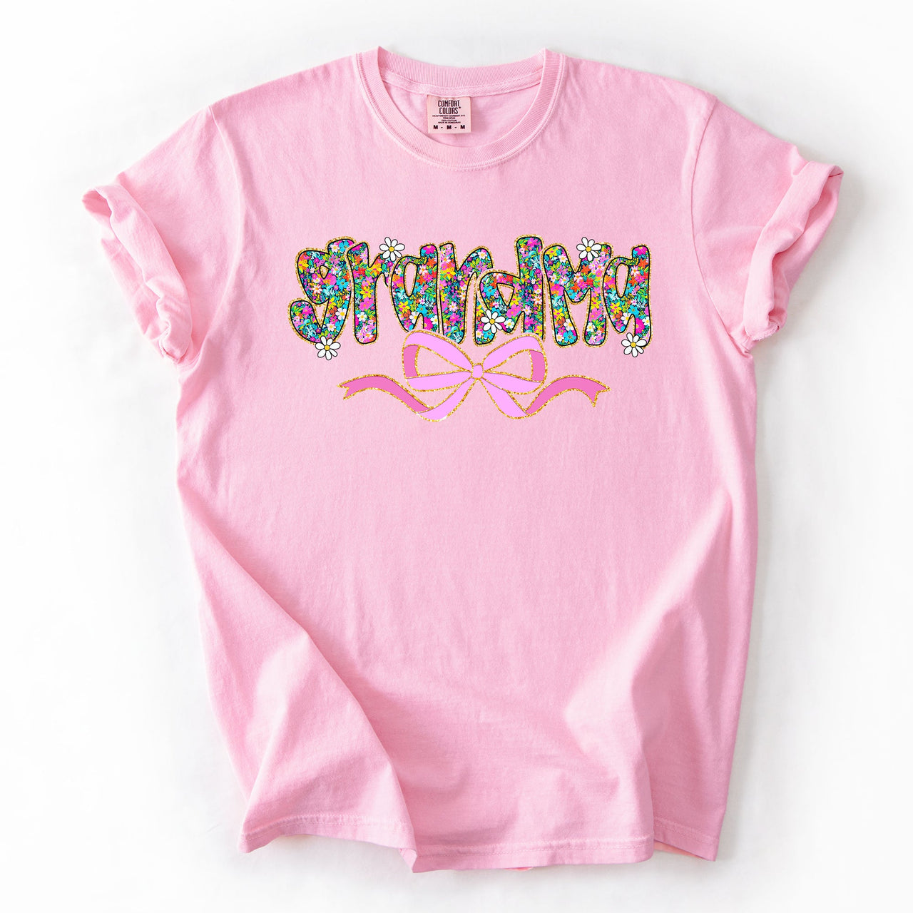 Grandma Mother's Day Ribbon Bow Floral Pastel Colorful Blossom Celebration Comfort Colors Tee