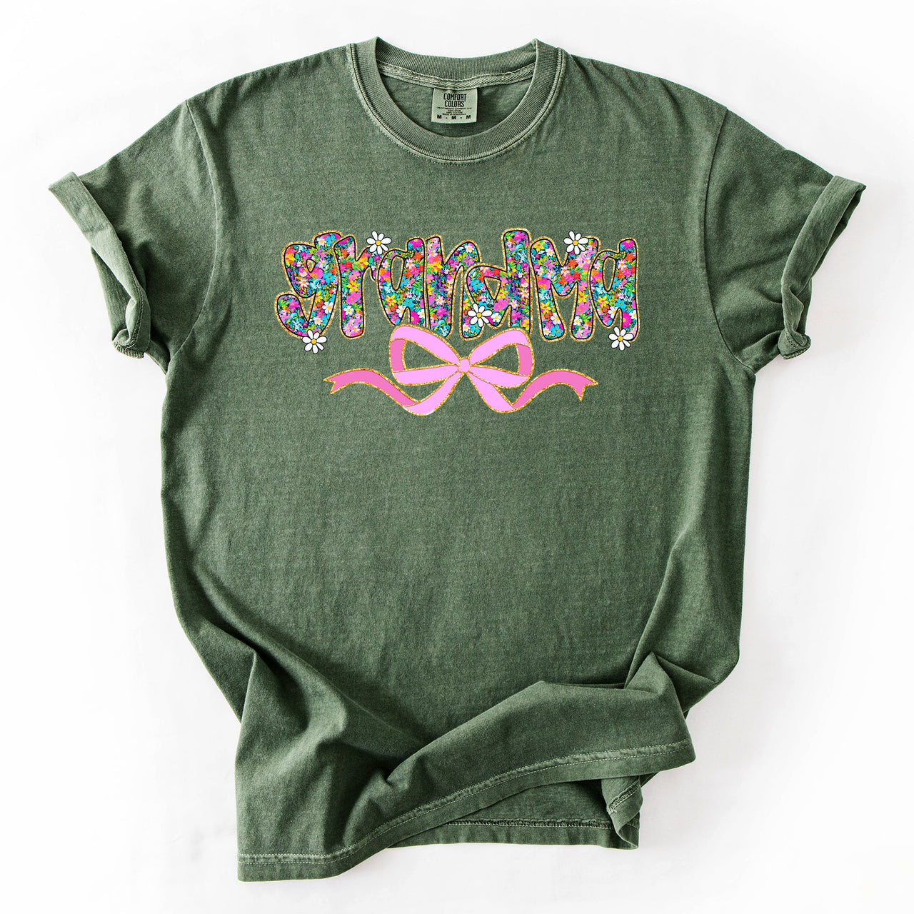 Grandma Mother's Day Ribbon Bow Floral Pastel Colorful Blossom Celebration Comfort Colors Tee