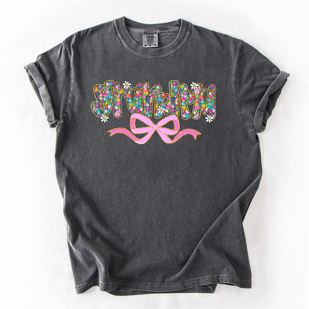 Grandma Mother's Day Ribbon Bow Floral Pastel Colorful Blossom Celebration Comfort Colors Tee