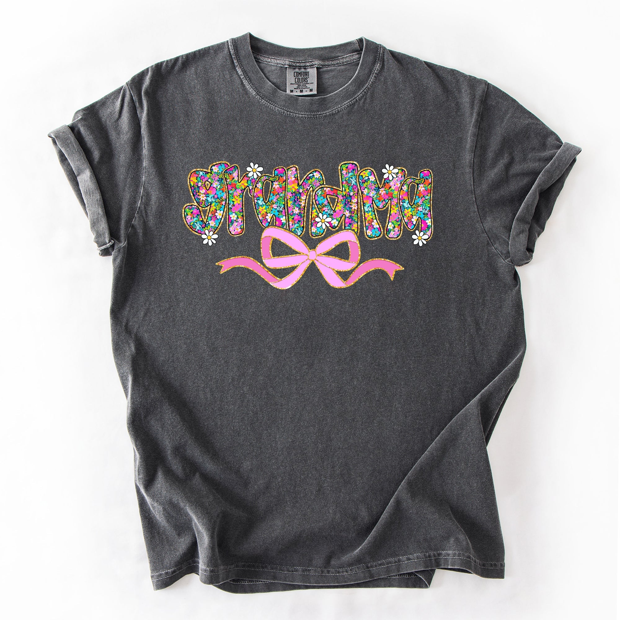 Grandma Mother's Day Ribbon Bow Floral Pastel Colorful Blossom Celebration Comfort Colors Tee