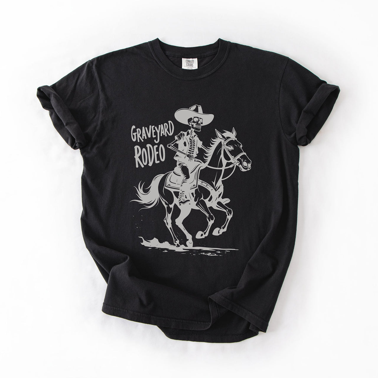 Graveyard Rodeo, Cowboy Skeleton, Halloween Comfort Colors Tee
