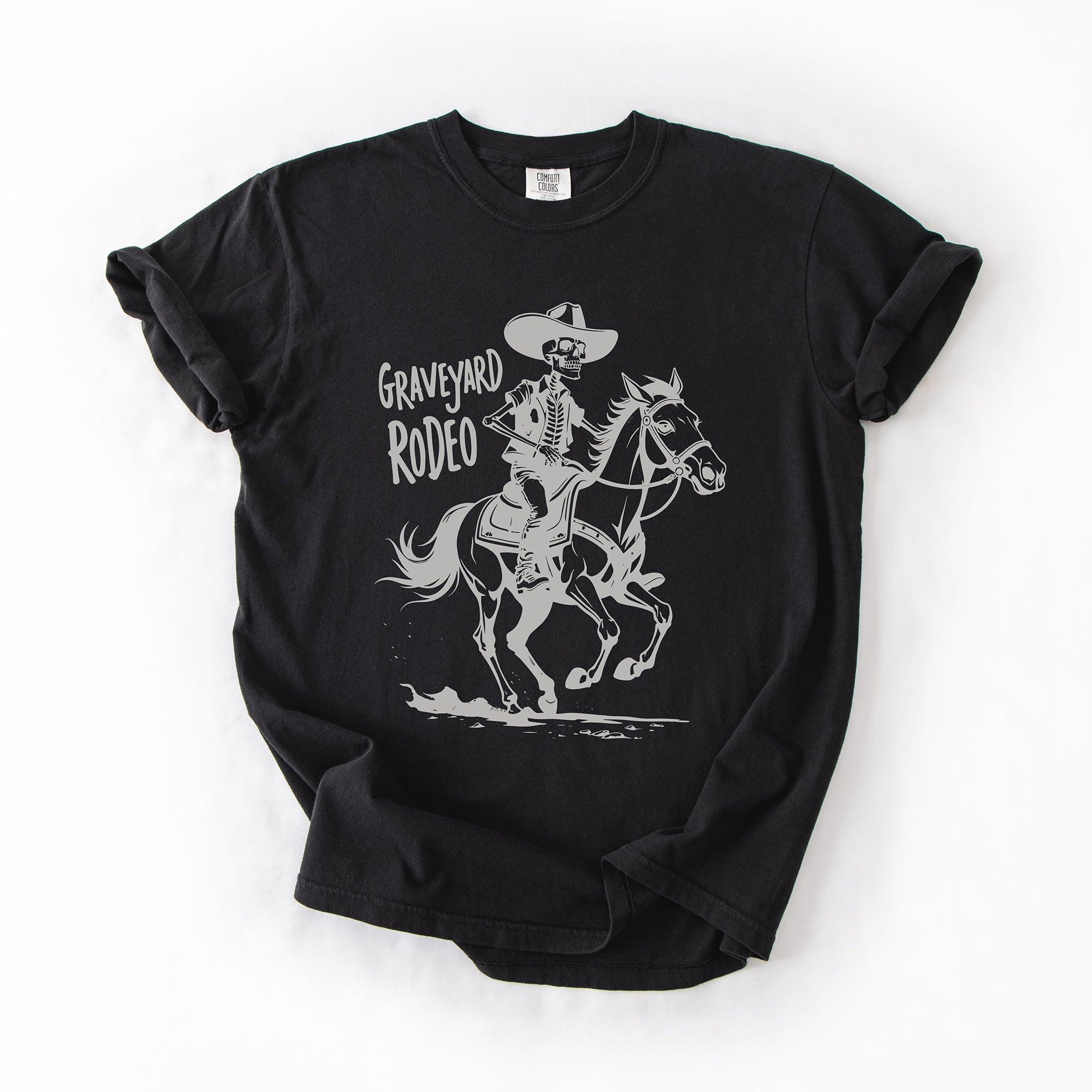 Graveyard Rodeo, Cowboy Skeleton, Halloween Comfort Colors Tee