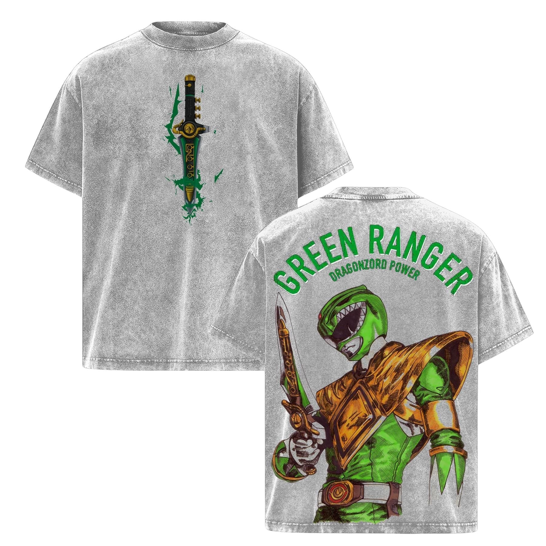 Green Ranger Power Rangers Edition Double Printed Oversize Acid Washed Tee