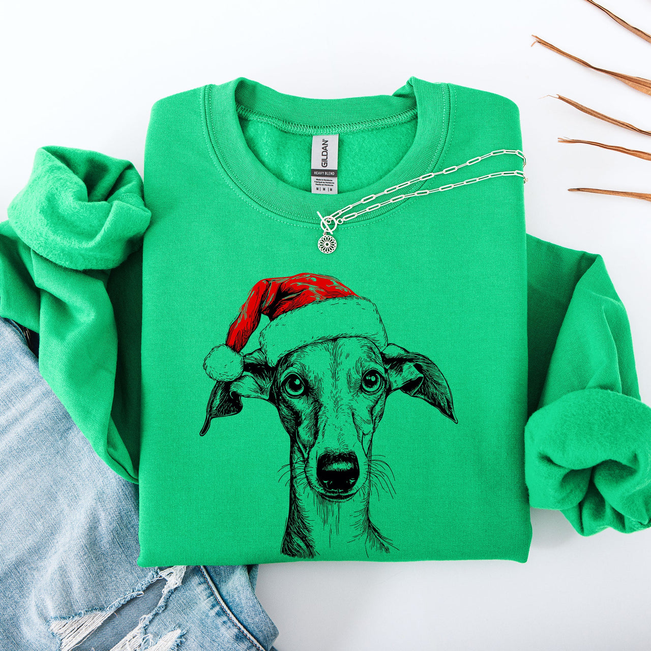 Greyhound Santa Christmas Dog Lover Pet Seasonal Festive Cozy Holiday Motif Sweatshirt