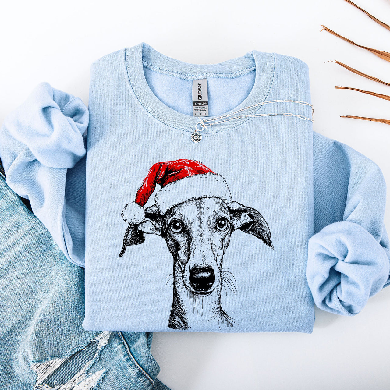 Greyhound Santa Christmas Dog Lover Pet Seasonal Festive Cozy Holiday Motif Sweatshirt