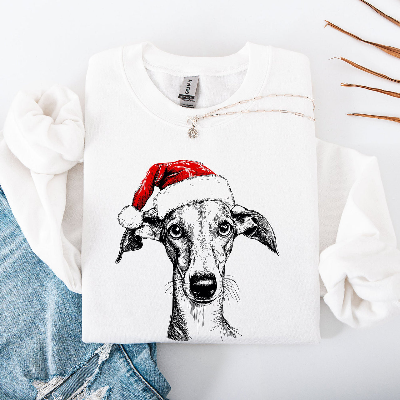 Greyhound Santa Christmas Dog Lover Pet Seasonal Festive Cozy Holiday Motif Sweatshirt