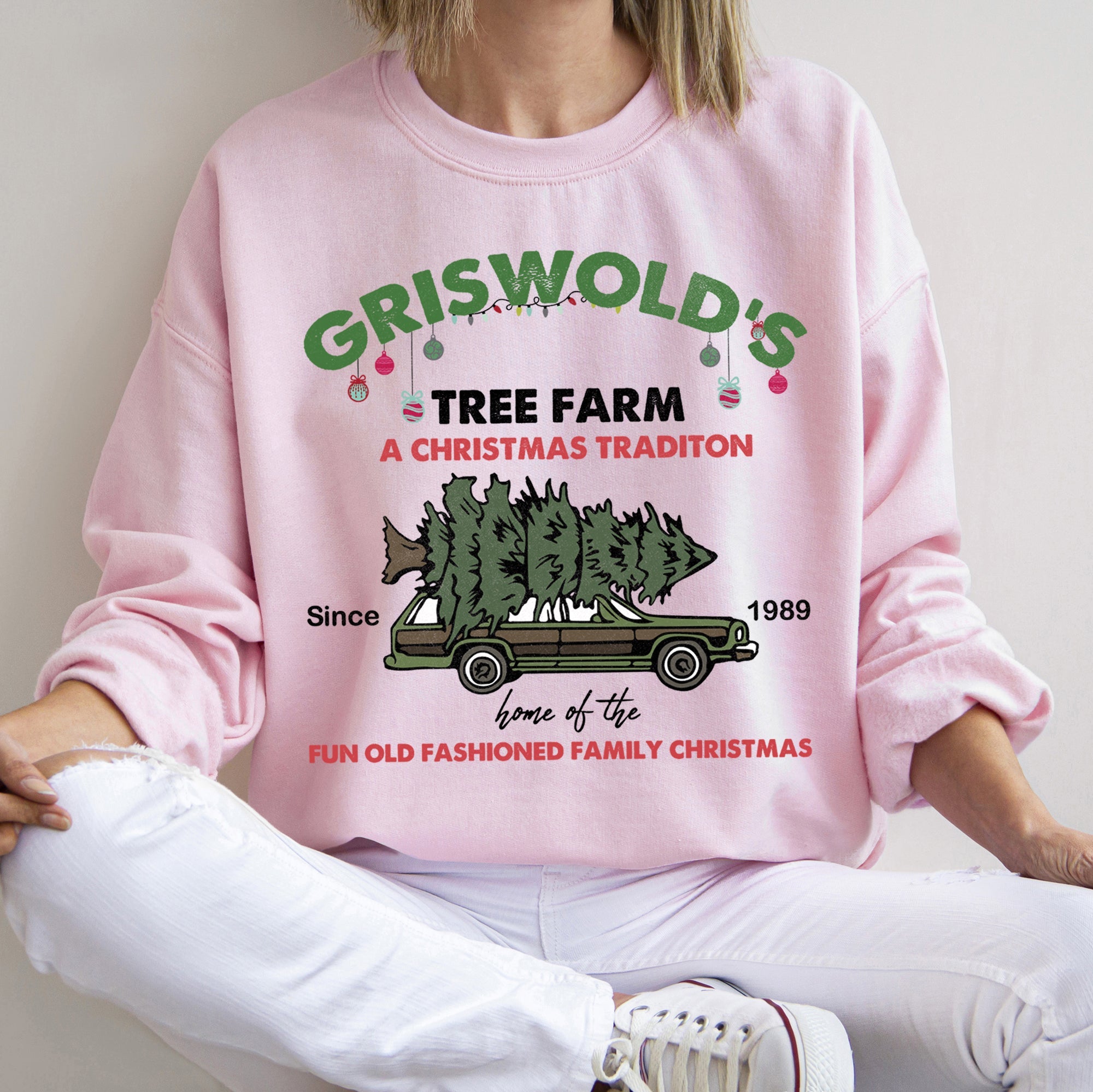 Griswold's Tree Farm Christmas Holiday Cozy Farmhouse Scene With Pine And Lights Sweatshirt
