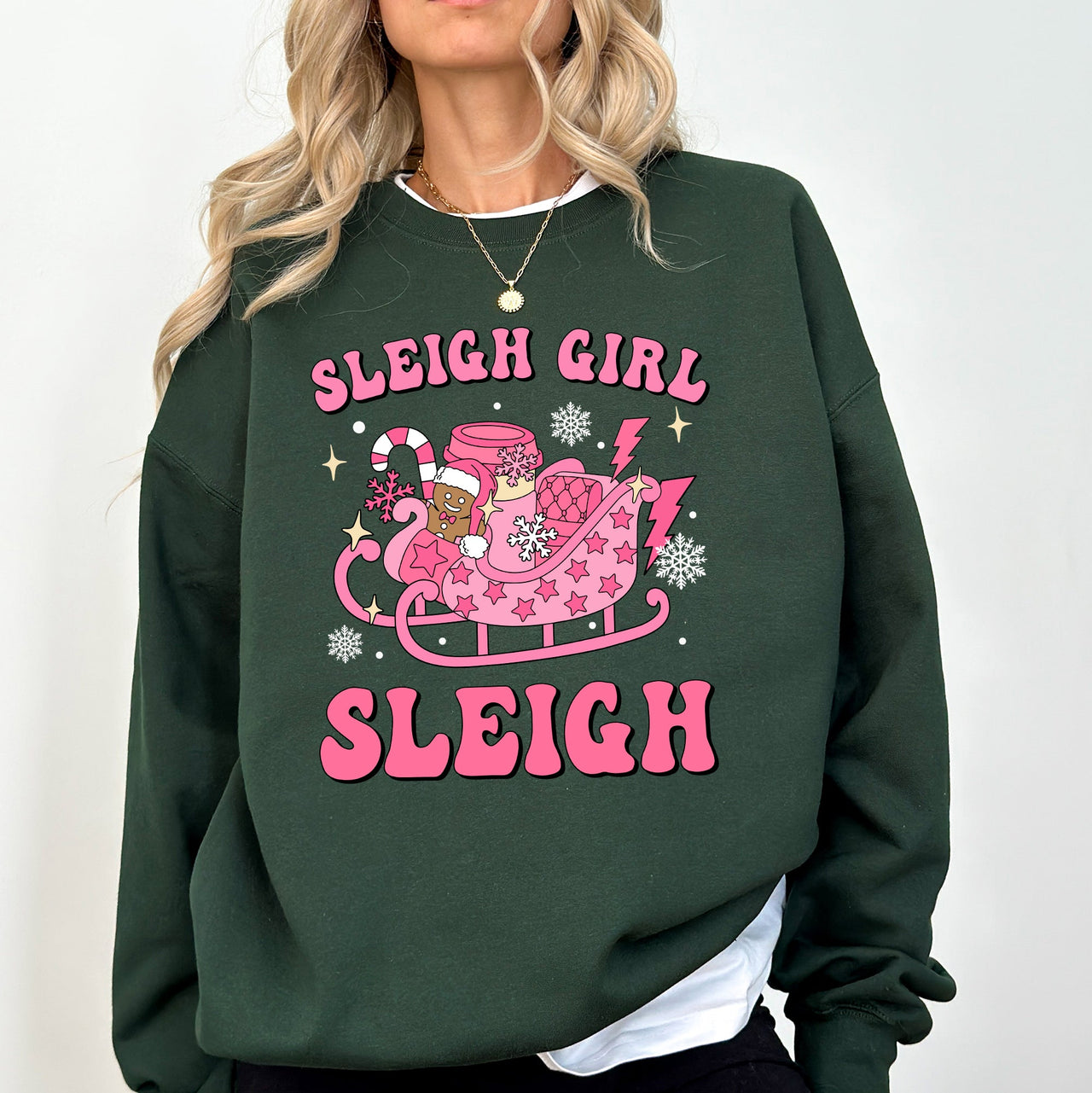 Groovy Sleigh Girl Sleigh Pink Christmas Coffee Xmas Holiday Winter Snow Sweatshirt