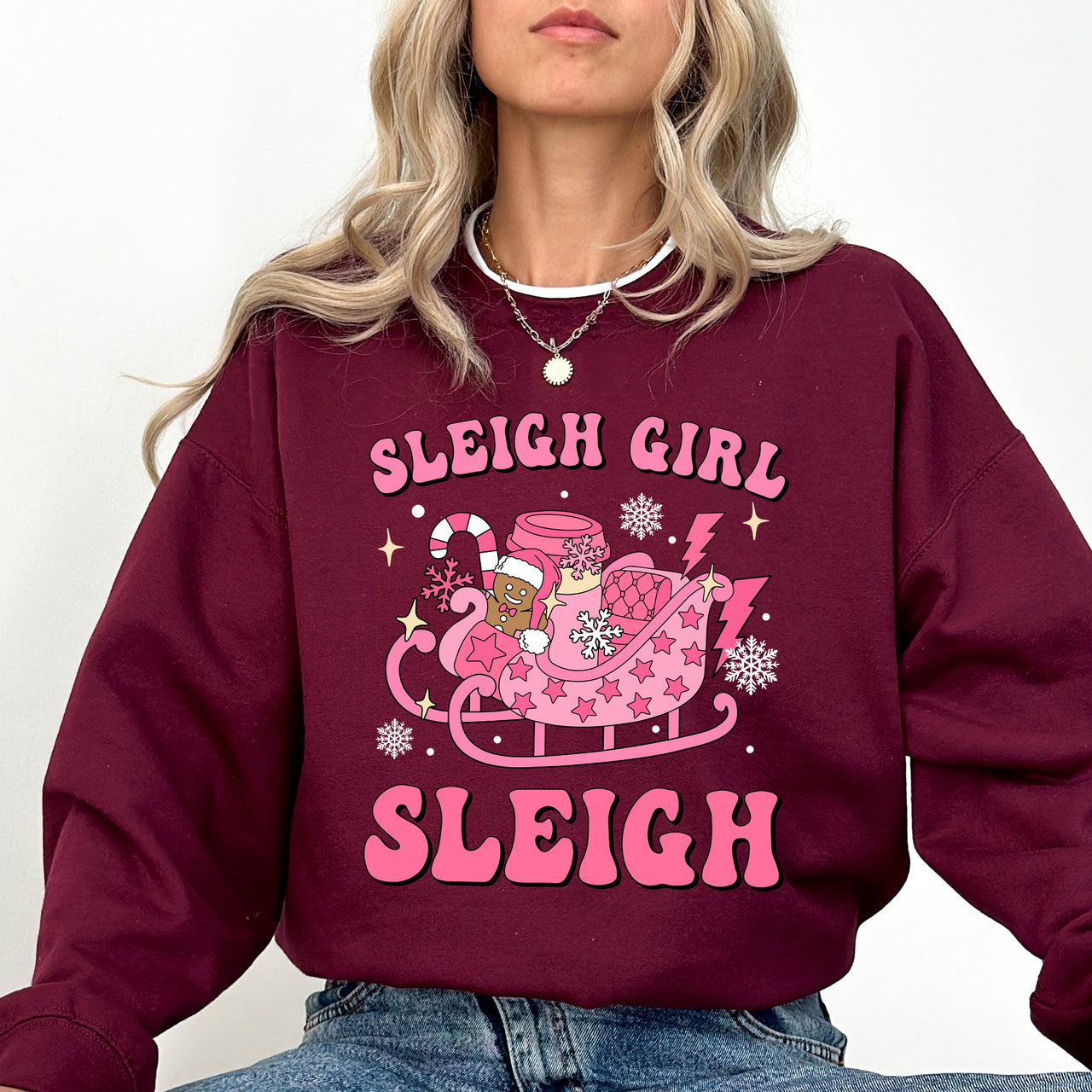 Groovy Sleigh Girl Sleigh Pink Christmas Coffee Xmas Holiday Winter Snow Sweatshirt
