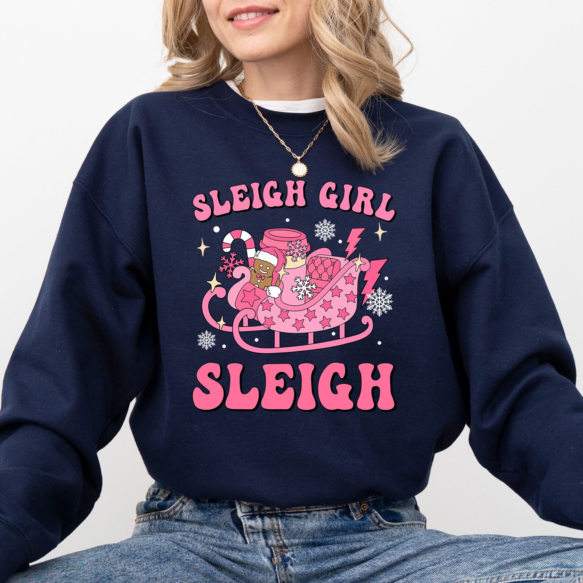Groovy Sleigh Girl Sleigh Pink Christmas Coffee Xmas Holiday Winter Snow Sweatshirt