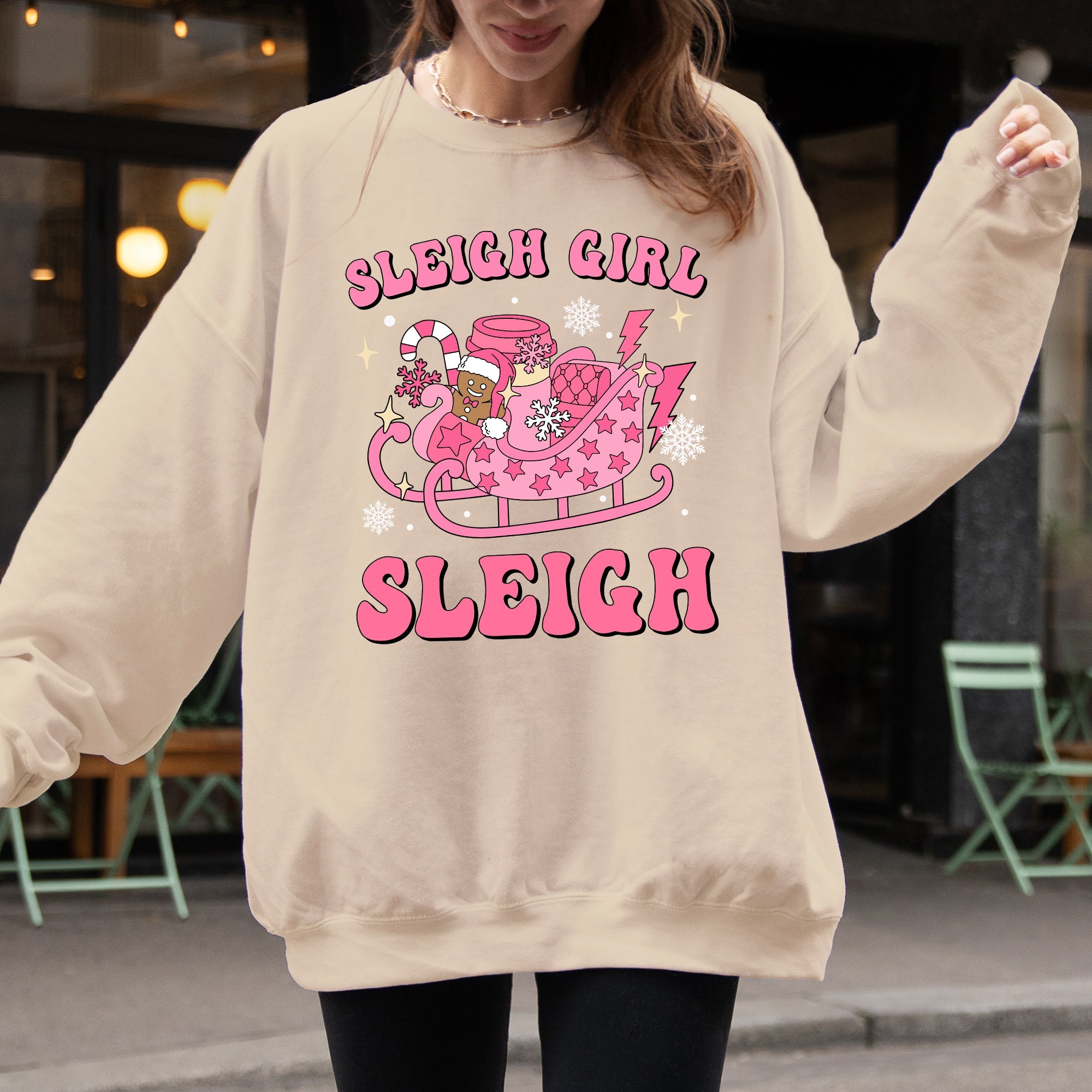 Groovy Sleigh Girl Sleigh Pink Christmas Coffee Xmas Holiday Winter Snow Sweatshirt