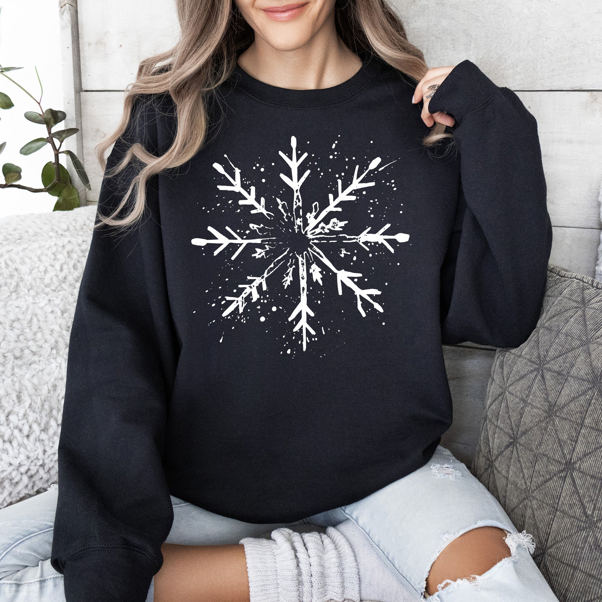 Snowflake Winter Cozy Nighttime Snowflake Pattern Across Winter Wonderland Sweatshirt