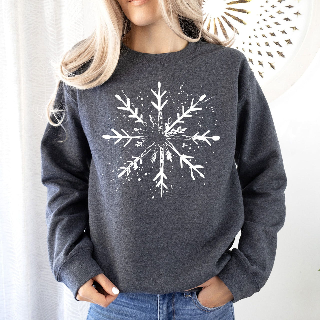 Snowflake Winter Cozy Nighttime Snowflake Pattern Across Winter Wonderland Sweatshirt