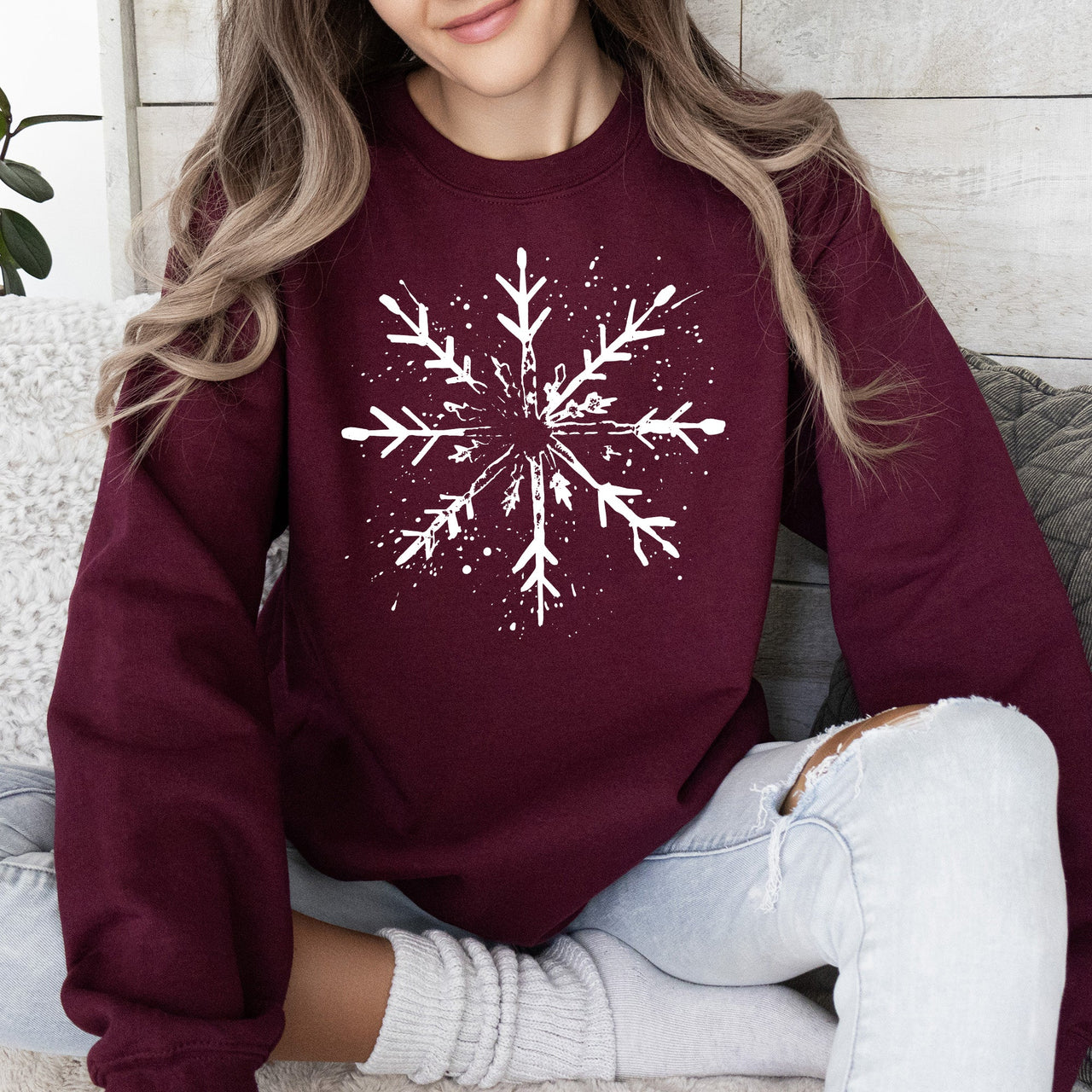 Snowflake Winter Cozy Nighttime Snowflake Pattern Across Winter Wonderland Sweatshirt