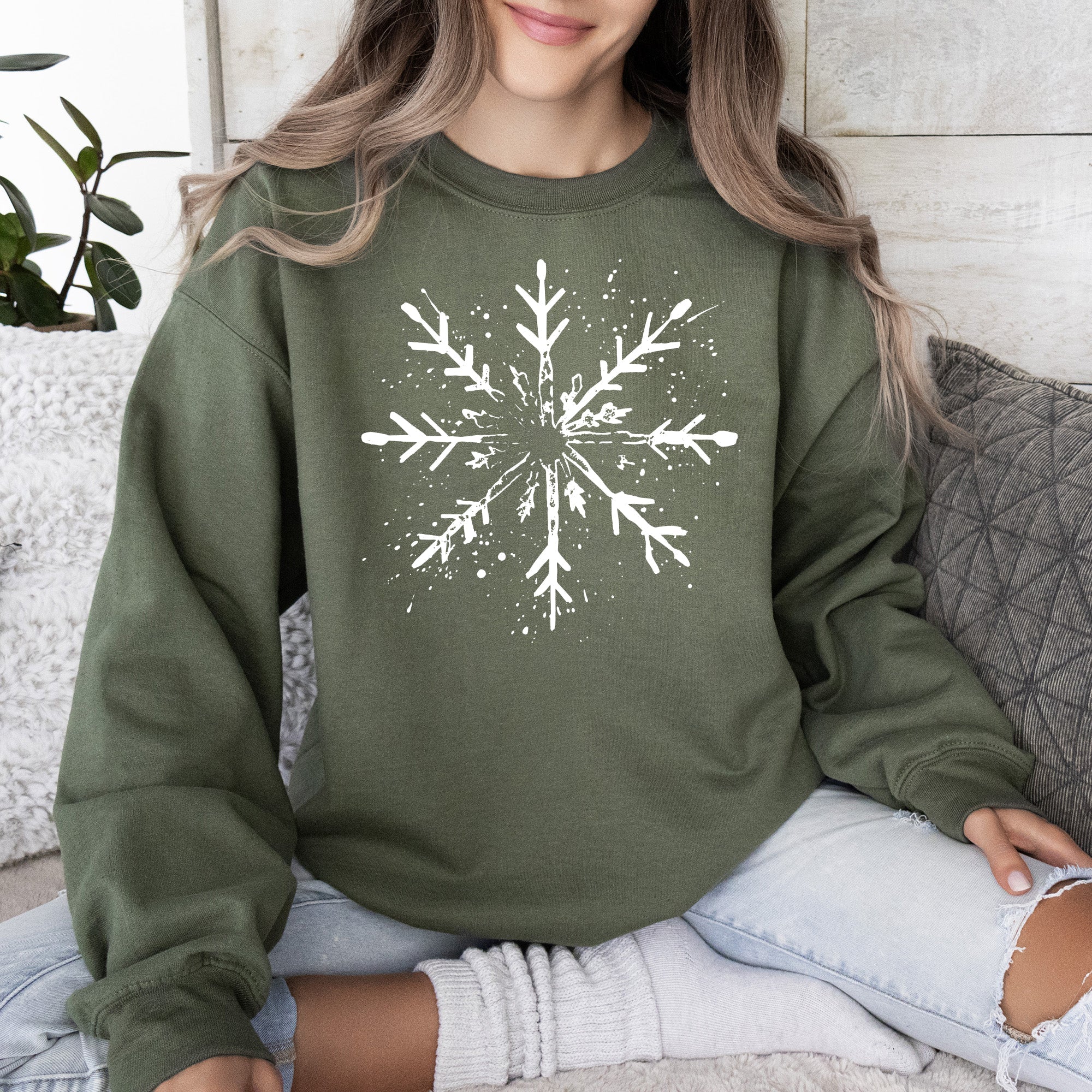 Snowflake Winter Cozy Nighttime Snowflake Pattern Across Winter Wonderland Sweatshirt