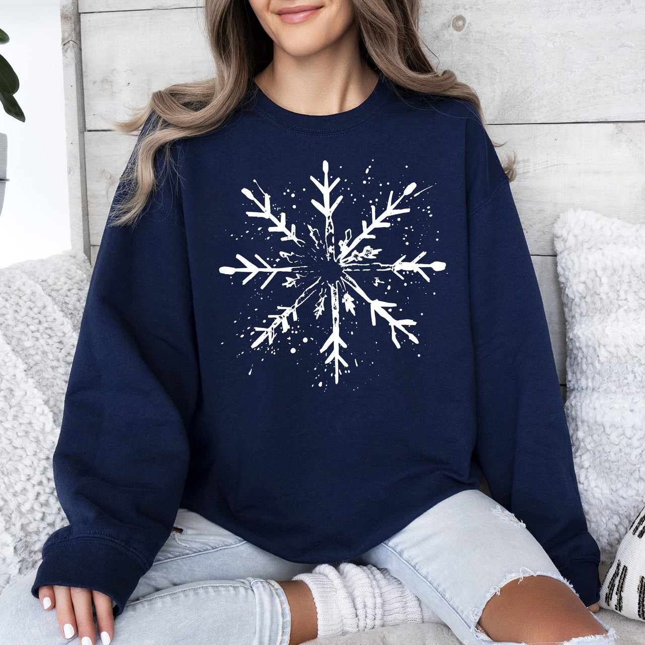 Snowflake Winter Cozy Nighttime Snowflake Pattern Across Winter Wonderland Sweatshirt