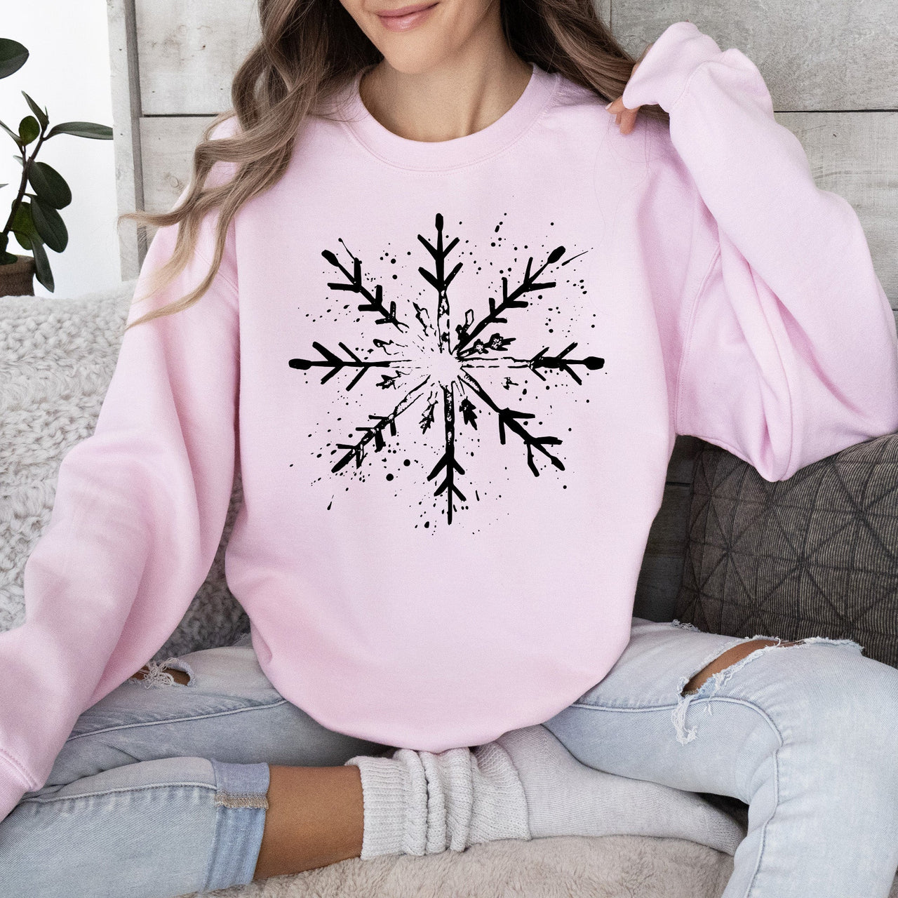 Snowflake Winter Cozy Nighttime Snowflake Pattern Across Winter Wonderland Sweatshirt