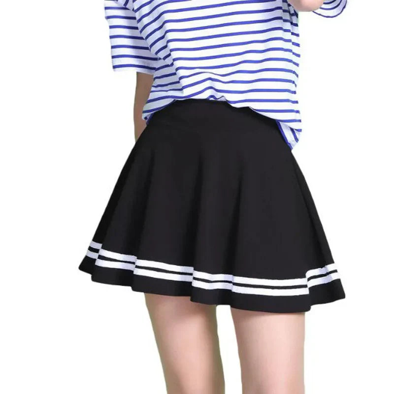 2026 Summer Style Women Skirt Solid Color Sexy High Waist Midi Pleated Skirts Stripe Black School Korean Mini A-line Saia