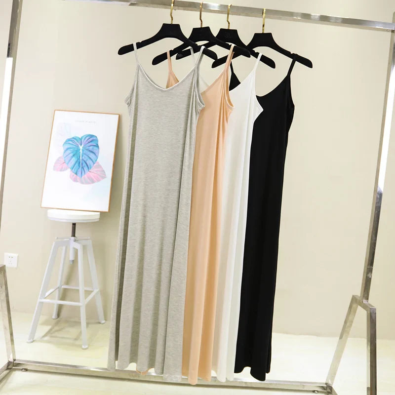 Spring Summer 2026 Woman Tank Dress Casual Modal Sexy Camisole Elastic Female Home Beach Dresses O-Neck Camis Sexy Dress