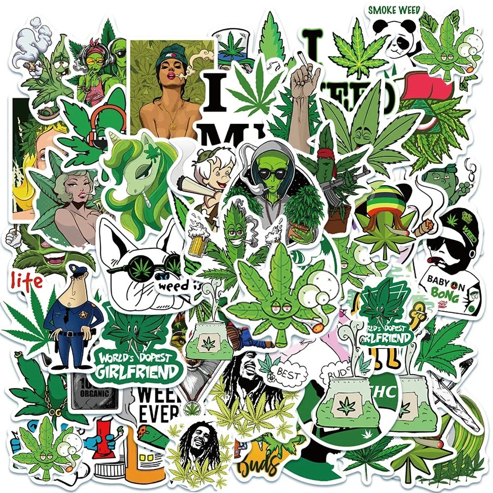 10/30/50PCS Hemp Leaf Stickers Laptop Skateboard Guitar Luggage DIY Bike Cool Waterproof Graffiti Sticker Decal Kid Classic Toys