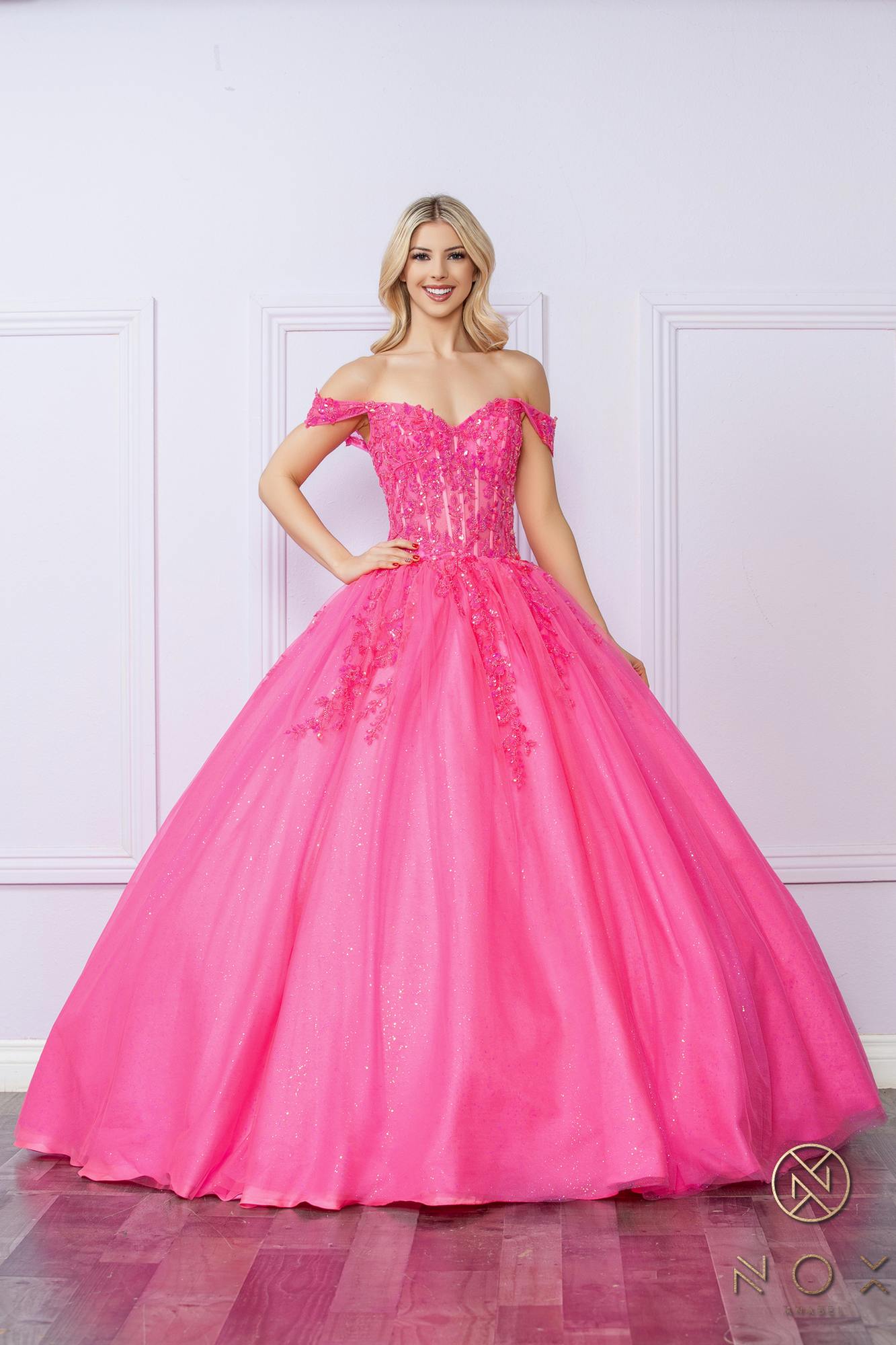 Nox Anabel H1349 Poofy Long Quinceanera Off the Shoulder Ballgown