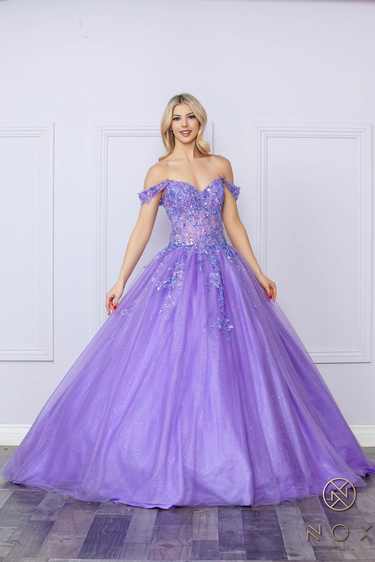 Nox Anabel H1349 Poofy Long Quinceanera Off the Shoulder Ballgown