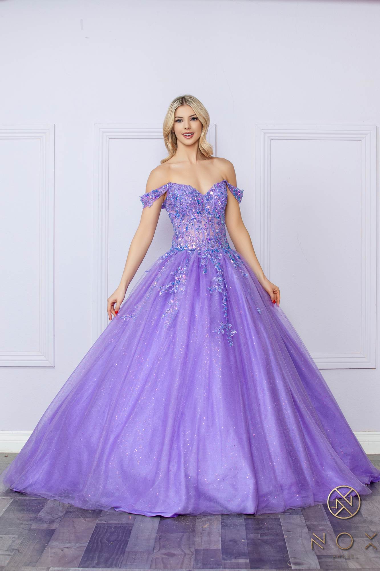 Nox Anabel H1349 Poofy Long Quinceanera Off the Shoulder Ballgown