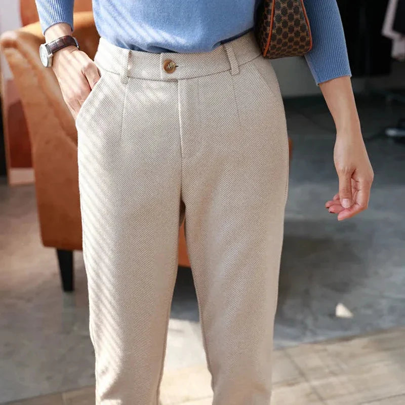 Woolen Pants Women's Harem Pencil Pants 2026 Autumn Winter High Waisted Casual Suit Pants Office Lady Women Trousers