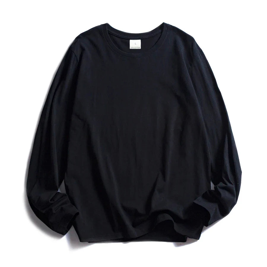 WAVLATII Women O-neck Long Sleeve T shirts Lady White Cotton Tops Female Soft Casual Tees Women's Black T-shirt