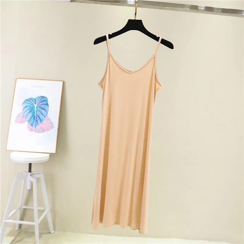 Spring Summer 2026 Woman Tank Dress Casual Modal Sexy Camisole Elastic Female Home Beach Dresses O-Neck Camis Sexy Dress