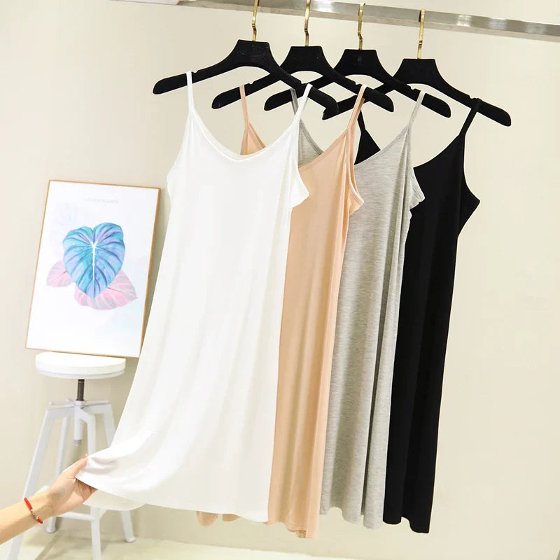 Spring Summer 2026 Woman Tank Dress Casual Modal Sexy Camisole Elastic Female Home Beach Dresses O-Neck Camis Sexy Dress